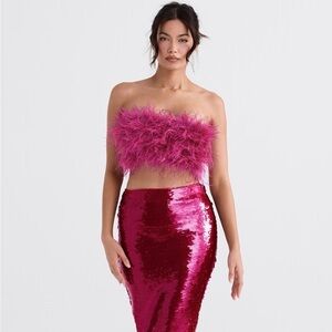 House of CB - Fenella Feather Strapless Crop Top